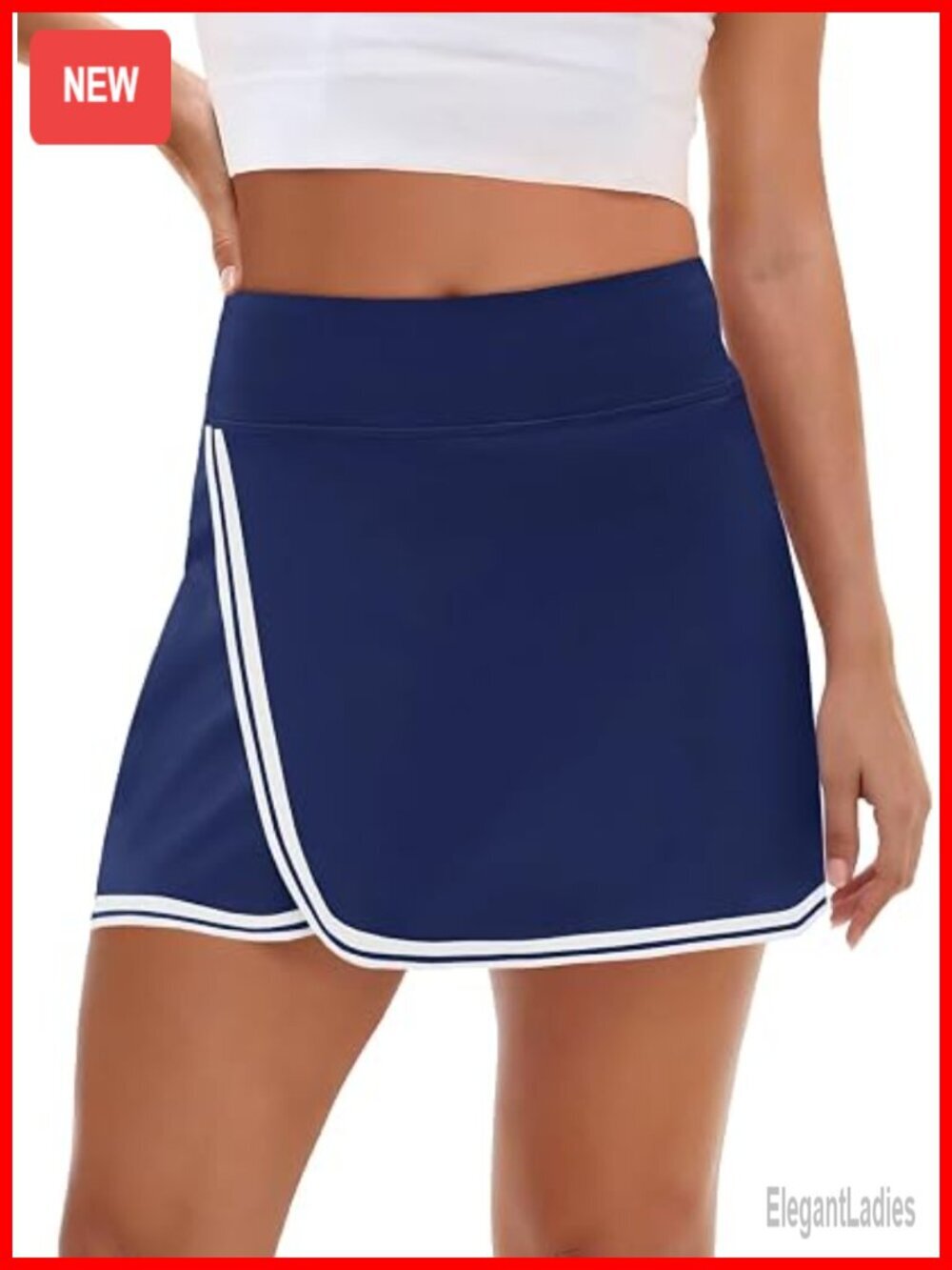 Striped Elastic Waist Quick Dry Athletic Skort with Pockets
